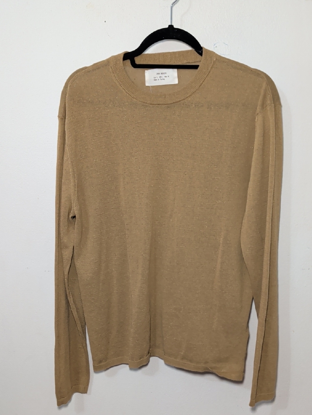 Zara Origins Camel Crewneck Sweater Cotton Linen Blend Minimalist Men's Size L